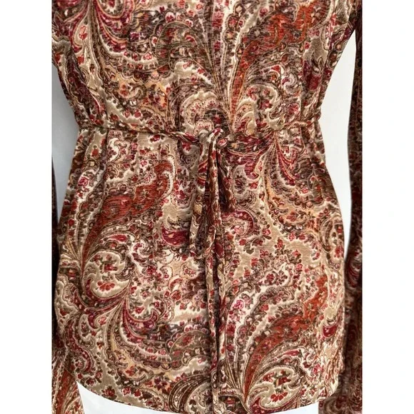 Y2K Self Esteem Paisley Asymmetrical Babydoll Top Size L Fairy Grunge Flare Slee - Picture 5 of 10